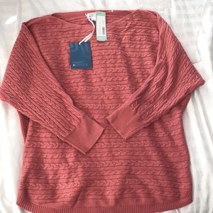 A coral Riviera cable knit dolman pullover